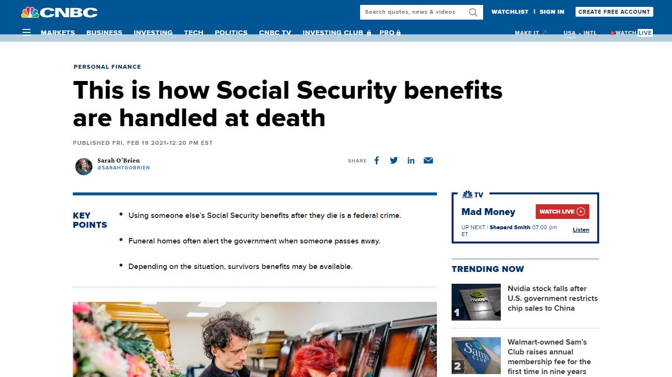 This is how Social Security benefits are handled at death - CNBC